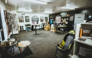 Summit 4x4 Company showroom in Prescott Arizona featuring off-road gear, seating, and custom 4x4 displays